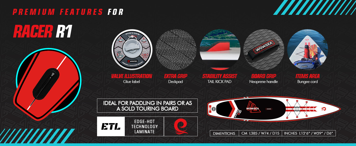 WOWSEA Racer R1 SUP Board - Primium Features