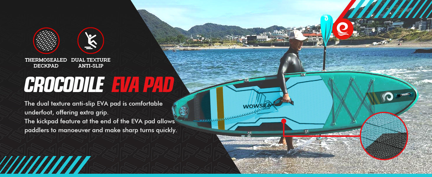 WOWSEA Trophy T2 SUP Board - Crocodile EVA Pad 