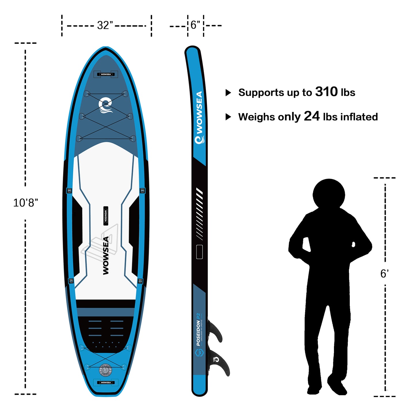 Poseidon P2 10'8"/329cm SUP Paddle Board Package