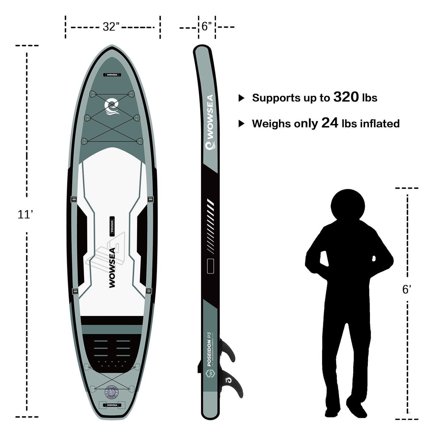 Poseidon P3 11'/335cm SUP Paddle Board Package